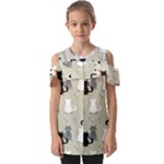 Cute Cat Seamless Pattern Fold Over Open Sleeve Top