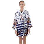 Anchor Background Design Long Sleeve Satin Kimono