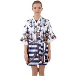 Anchor Background Design Half Sleeve Satin Kimono 