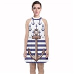 Anchor Background Design Velvet Halter Neckline Dress 