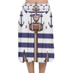 Anchor Background Design Velvet Flared Midi Skirt