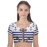 Anchor Background Design Velvet Short Sleeve Crop Top 