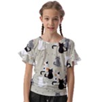 Cute Cat Seamless Pattern Kids  Cut Out Flutter Sleeves