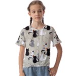 Cute Cat Seamless Pattern Kids  Cuff Sleeve Scrunch Bottom T-Shirt