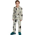 Cute Cat Seamless Pattern Kids  Long Sleeve Velvet Pajamas Set