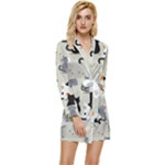 Cute Cat Seamless Pattern Long Sleeve Satin Robe