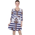 Anchor Background Design Quarter Sleeve Ruffle Waist Dress