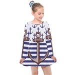 Anchor Background Design Kids  Long Sleeve Dress