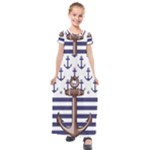 Anchor Background Design Kids  Short Sleeve Maxi Dress