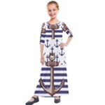 Anchor Background Design Kids  Quarter Sleeve Maxi Dress