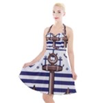Anchor Background Design Halter Party Swing Dress 