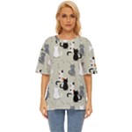 Cute Cat Seamless Pattern Oversized Basic T-Shirt