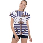 Anchor Background Design Ruffle Collar Chiffon Blouse