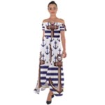 Anchor Background Design Off Shoulder Open Front Chiffon Dress
