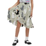 Cute Cat Seamless Pattern Kids  Ruffle Flared Wrap Midi Skirt
