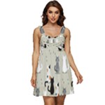 Cute Cat Seamless Pattern Ruffle Strap Babydoll Chiffon Dress