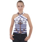 Anchor Background Design Cross Neck Velour Top