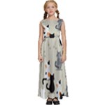 Cute Cat Seamless Pattern Kids  Satin Sleeveless Maxi Dress
