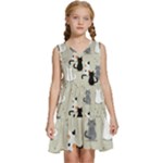 Cute Cat Seamless Pattern Kids  Sleeveless Tiered Mini Dress