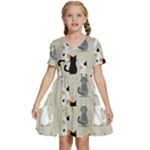 Cute Cat Seamless Pattern Kids  Short Sleeve Tiered Mini Dress