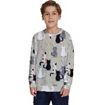 Cute Cat Seamless Pattern Kids  Crewneck Sweatshirt