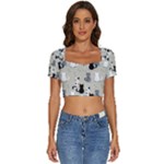 Cute Cat Seamless Pattern Short Sleeve Square Neckline Crop Top 