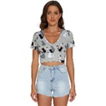 Cute Cat Seamless Pattern V-Neck Crop Top