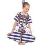 Anchor Background Design Kids  Short Sleeve Shirt Dress
