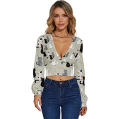 Long Sleeve Deep-V Velour Top 