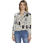 Cute Cat Seamless Pattern Women s Long Sleeve Revers Collar Cropped Jacket