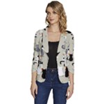 Cute Cat Seamless Pattern Women s One-Button 3/4 Sleeve Short Jacket