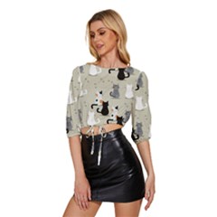 Mid Sleeve Drawstring Hem Top 