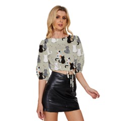 Mid Sleeve Drawstring Hem Top 