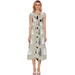 Cute Cat Seamless Pattern V-Neck Drawstring Shoulder Sleeveless Maxi Dress