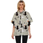 Cute Cat Seamless Pattern Women s Batwing Button Up Shirt