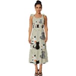 Cute Cat Seamless Pattern Tie-Strap Tiered Midi Chiffon Dress