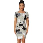 Cute Cat Seamless Pattern Fitted Knot Split End Bodycon Dress
