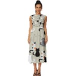 Cute Cat Seamless Pattern Sleeveless Round Neck Midi Dress