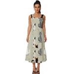 Cute Cat Seamless Pattern Square Neckline Tiered Midi Dress