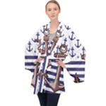 Anchor Background Design Long Sleeve Velvet Kimono 
