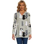 Cute Cat Seamless Pattern Long Sleeve Drawstring Hooded Top