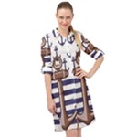 Anchor Background Design Long Sleeve Mini Shirt Dress