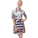 Anchor Background Design Belted Shirt Dress