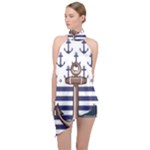 Anchor Background Design Halter Asymmetric Satin Top