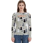 Cute Cat Seamless Pattern Women s Cut Out Long Sleeve T-Shirt
