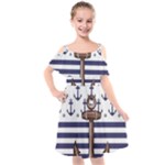 Anchor Background Design Kids  Cut Out Shoulders Chiffon Dress