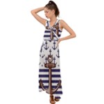 Anchor Background Design V-Neck Chiffon Maxi Dress