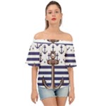 Anchor Background Design Off Shoulder Short Sleeve Top