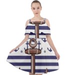 Anchor Background Design Cut Out Shoulders Chiffon Dress