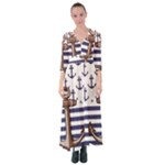 Anchor Background Design Button Up Maxi Dress